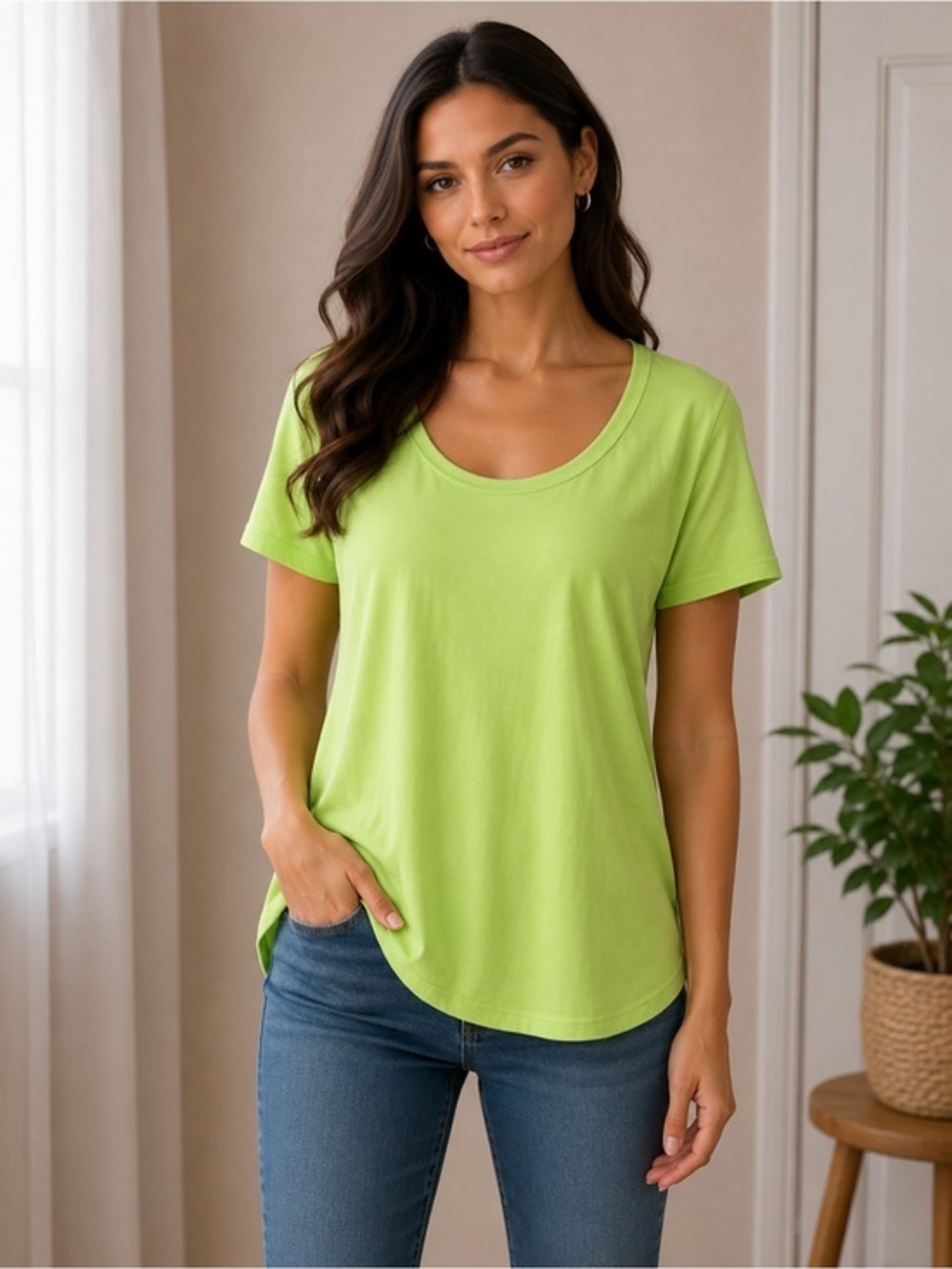 Kim Rogers Women’s Sort Sleeves Shirt Neon Green Size XL